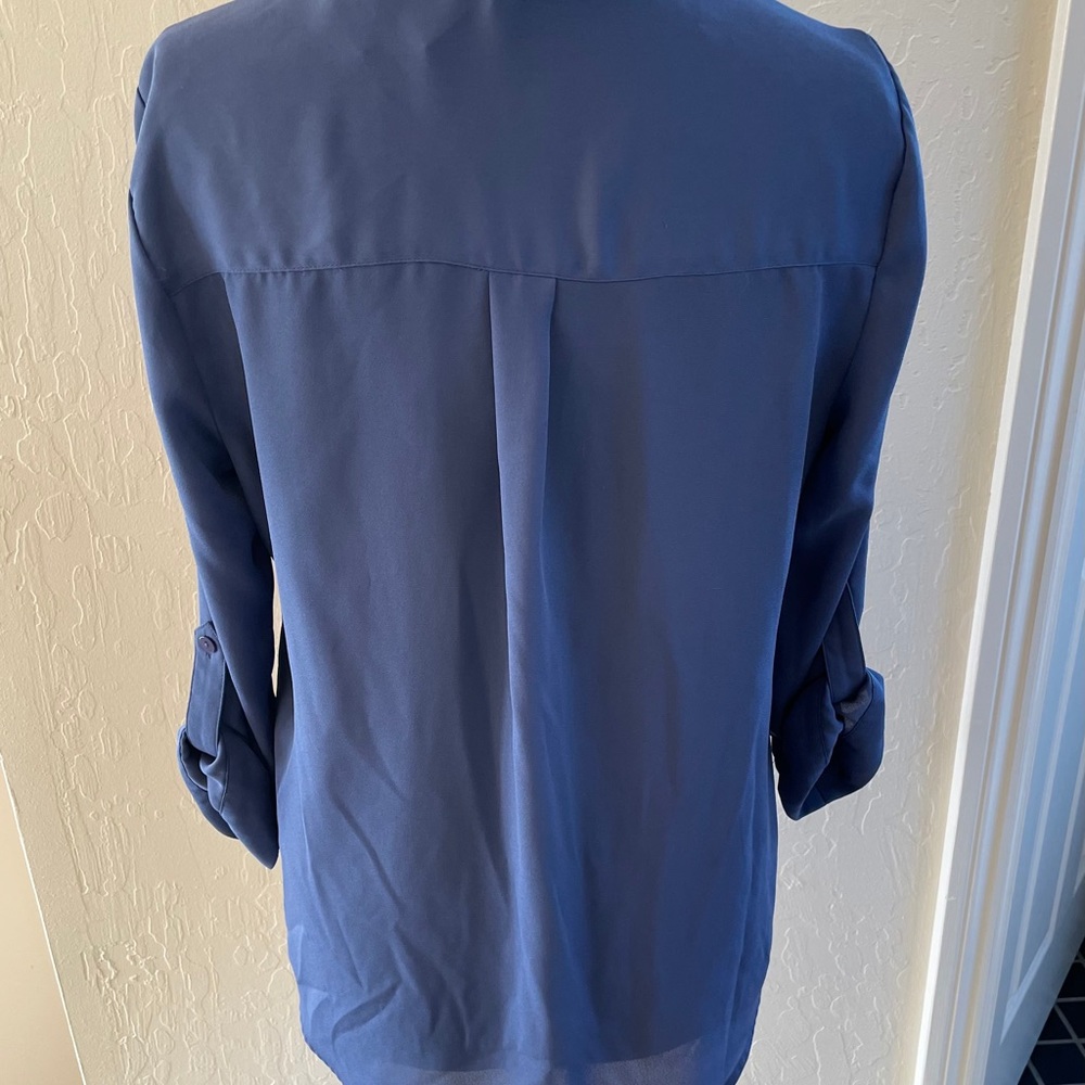 Beautiful Denim Colored Long Sleeve Blouse, Med - Picture 5 of 5